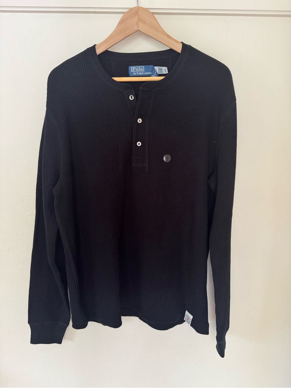 NWT Polo Ralph Lauren Men’s M Black Waffle Knit Henley Long Sleeve Shirt $168